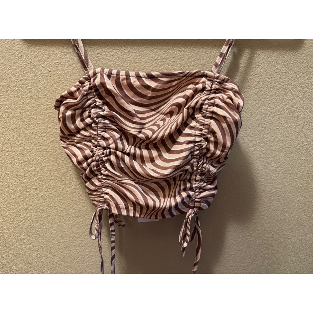 BaeVely brown and beige wavy striped crop top in a S‎ adjustable ties